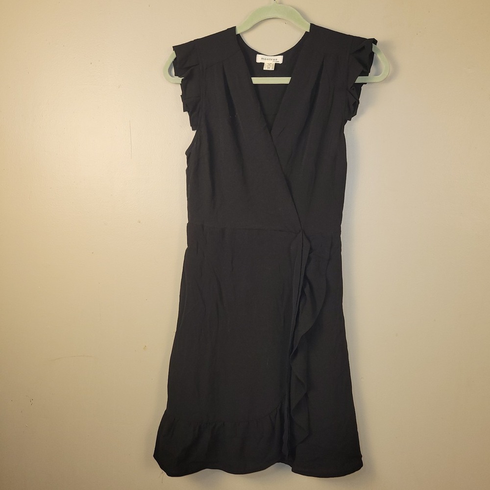Monteau Black Faux Wrap Dress Size M‎ Party  Preppy